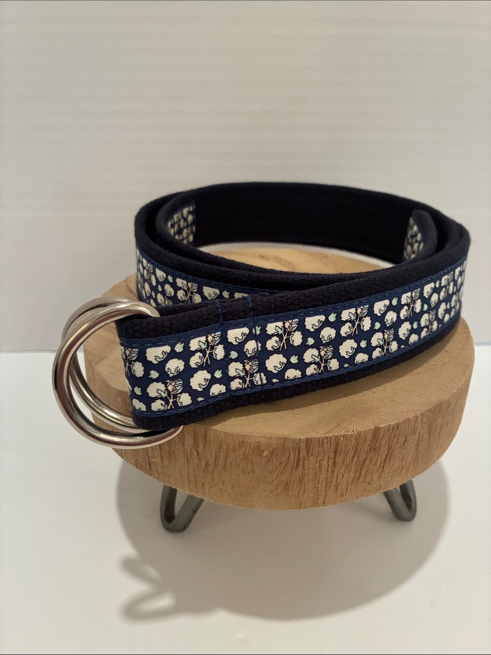 Vineyard Vines Navy and White Cotton D-Ring Belt
